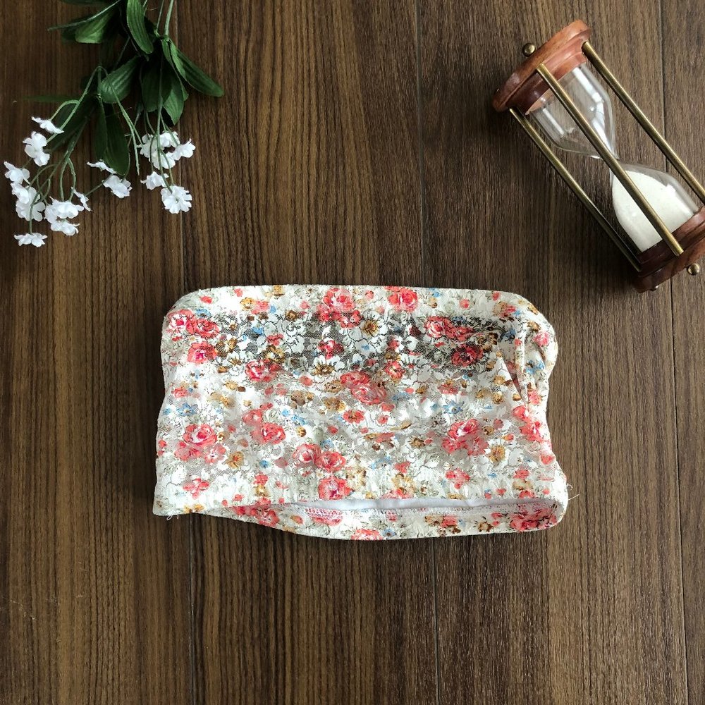 Zenana Outfitters Small Lace Floral Crop Tube Top